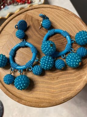 Turquoise Textured Hoop Statement Earrings